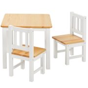Fa gyerek asztal 2 székkel natúr-fehér