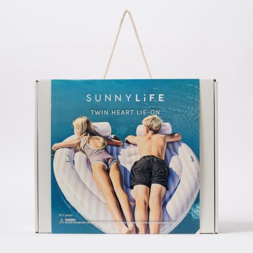 Sunnylife kétszemélyes szív alakú felfújható matrac - Stole My Heart Pink Stripe