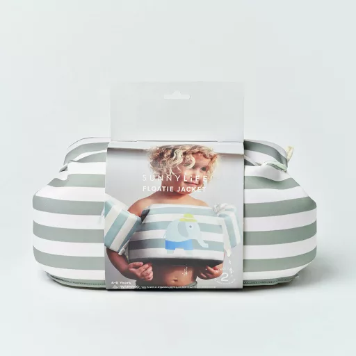 Sunnylife úszómellény karúszóval 3-6 év Eli the Elephant Green Stripe 