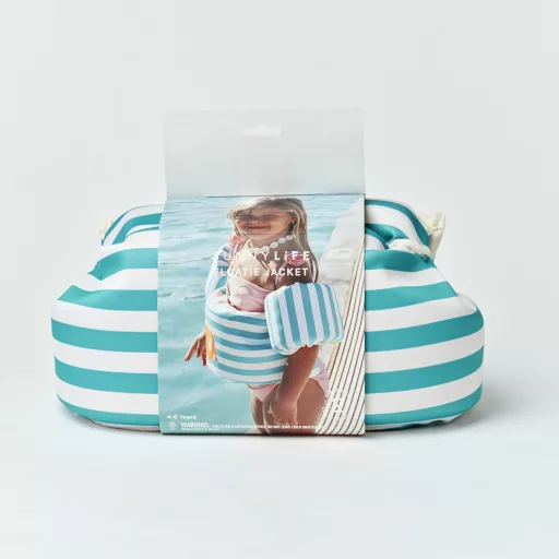 Sunnylife úszómellény karúszóval 3-6 év Poppy the Peach Green stripe 